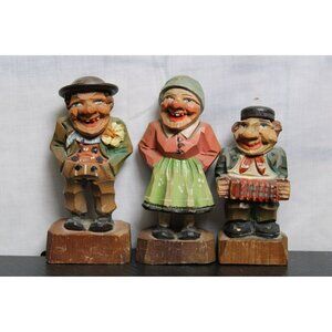 Three Swiss Wood Figurines with Unique Style Home Decor